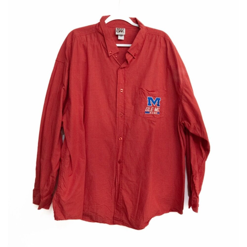 Red Oak Mens Red Cotton Shirt Button Down Pocket Logo Collared Long Sleeve 3XL